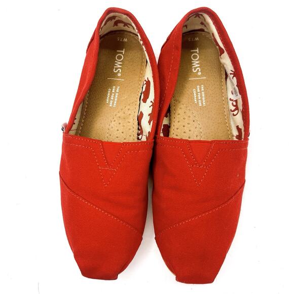 Toms Red Classic Canvas Shoes Womens Size 7.5 Slide On Flat Slippers Casual Wear - Picture 4 of 8